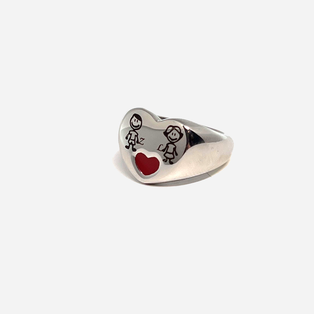 Anello Life ā Cuore Smaltato Rosso