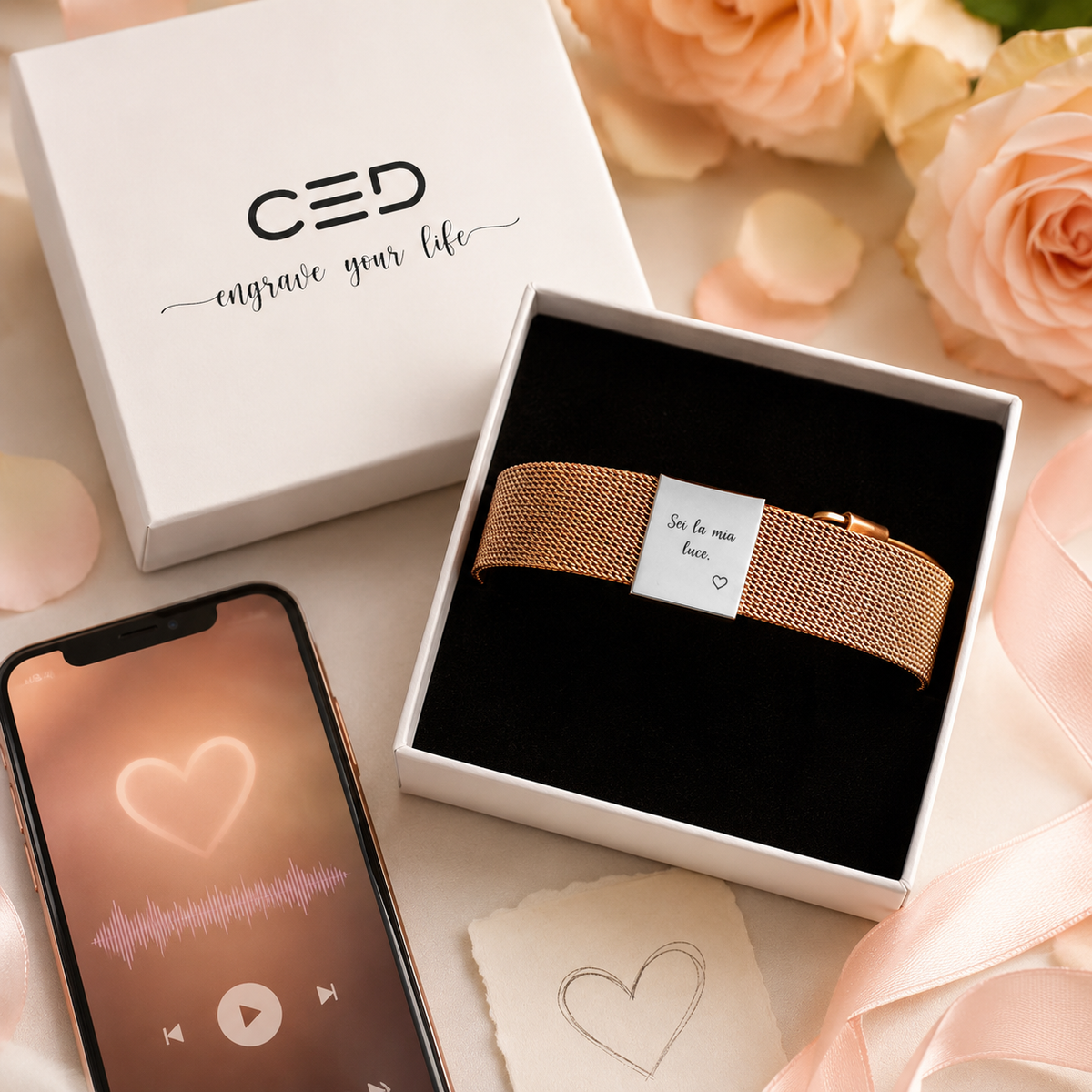 Bracciale personalizzato CED con dedica d’amore